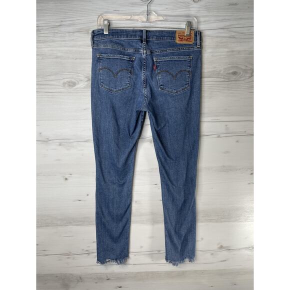 Levis 711 Skinny Jeans Womens 28 Blue Distressed Ripped Raw Hem Stretch Denim - Picture 7 of 15